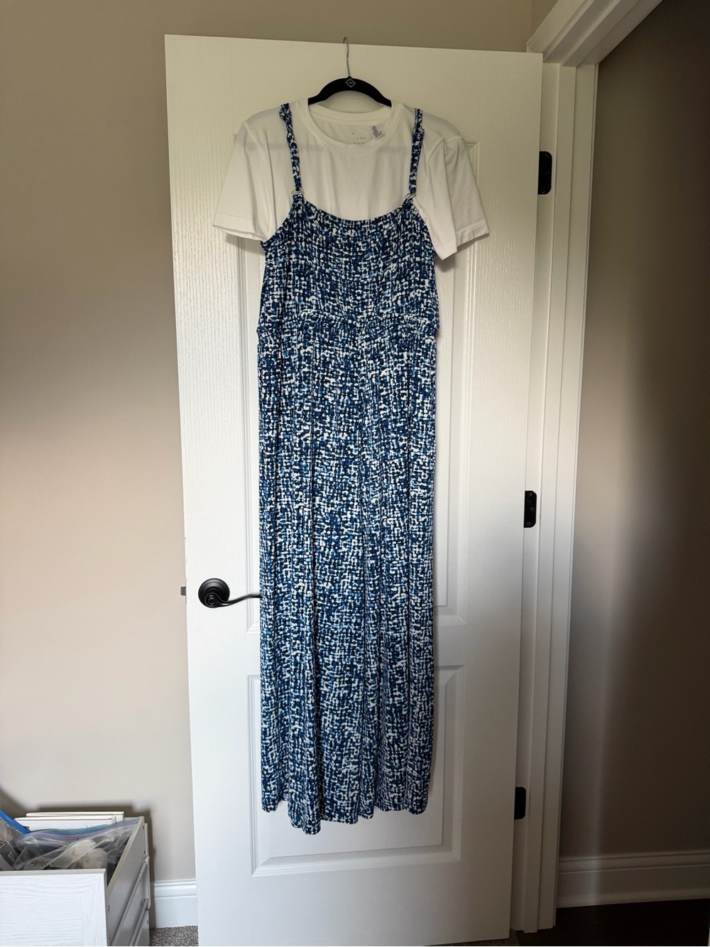 Blue Printed Spaghetti-Strap jumpsuit